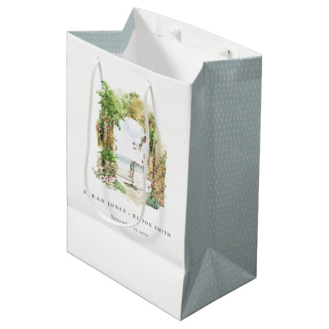 Coastal Botanical Arch Sand Beach Seascape Wedding Medium Gift Bag (Front Angled)