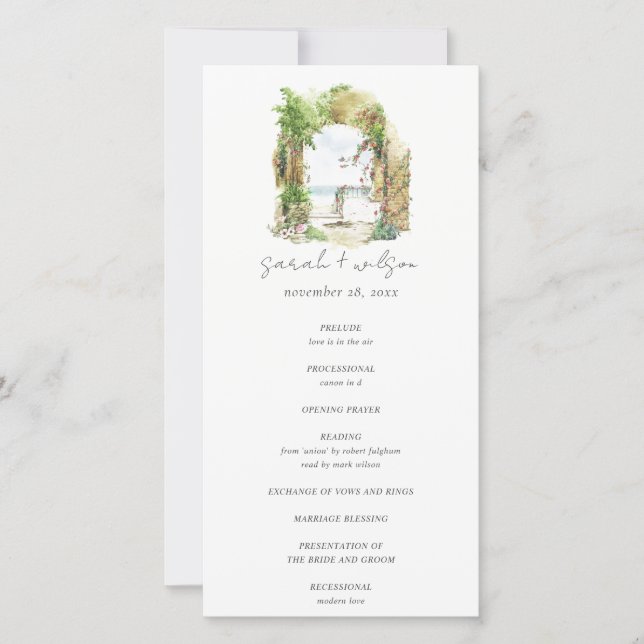 Coastal Botanical Arch Sand Beach Seascape Wedding Thank You Card (Front)