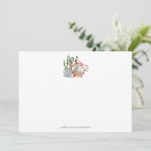 Coastal Botanical Coral Ocean Personalised Couples Thank You Card