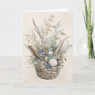Coastal Botanical Greeting Beach Seashell Floral Card