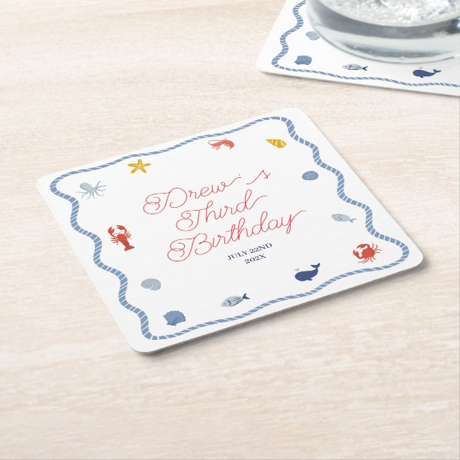 Coastal Boys Birthday Square Paper Coaster (Angled)