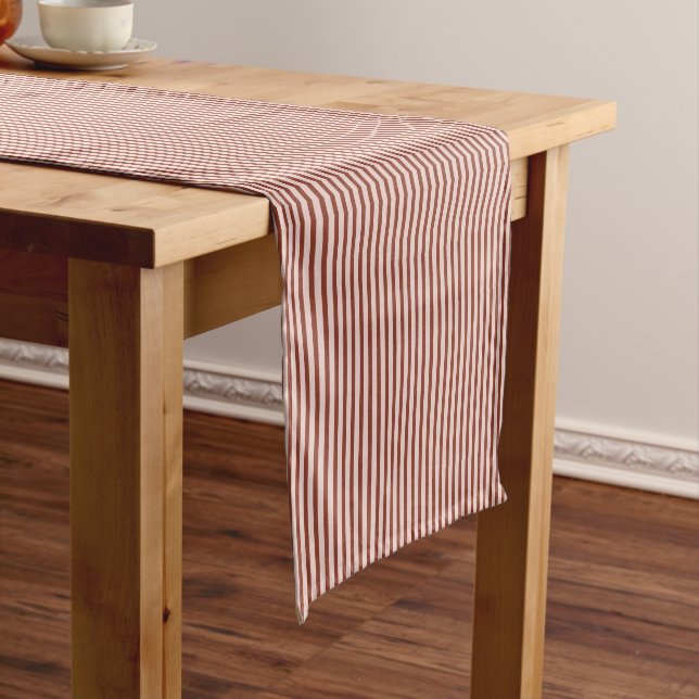 Coastal Breeze Fine Ticking Burnt Rust Short Table Runner (In Situ)