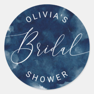 Coastal Bridal Shower Navy Blue Watercolor Beach Classic Round Sticker