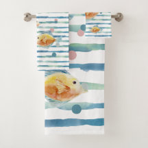 COASTAL BRIGHT WATERCOLOR TROPICAL FISH,  BEACH