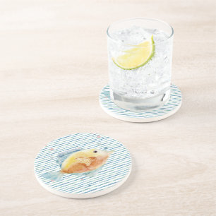 COASTAL BRIGHT WATERCOLOR TROPICAL FISH, BEACH COASTER