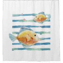 COASTAL BRIGHT WATERCOLOR TROPICAL FISH, BEACH