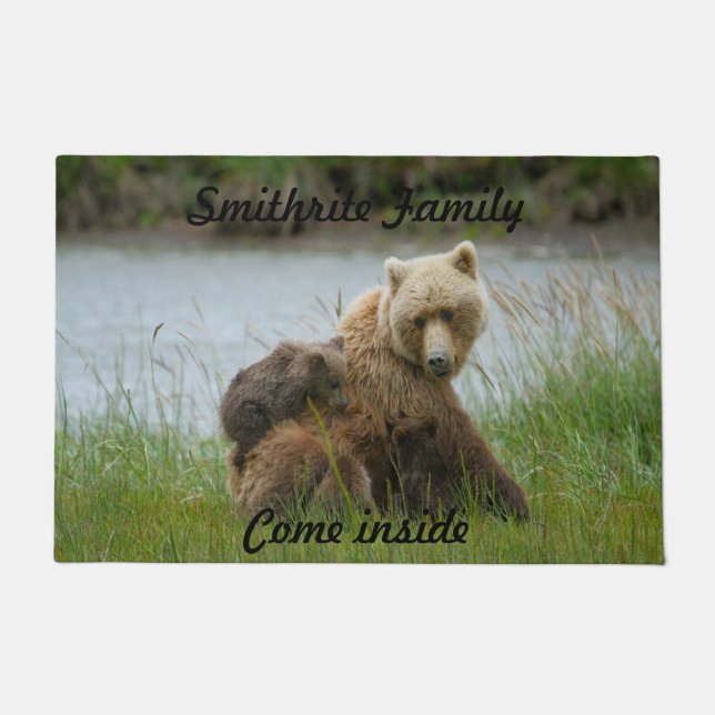 Coastal Brown Bear Sow and Triplets  Doormat (Front)