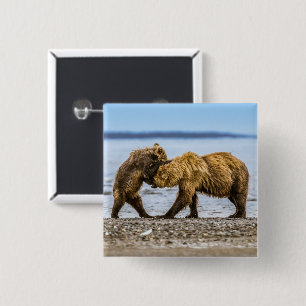 Coastal brown bears 15 cm square badge