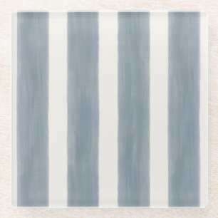 Coastal Cabana Stripe Pattern in Sea Glass Blue De Coaster