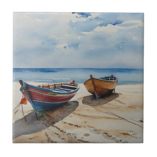 "Coastal Calm" A Restful Watercolour Boat Seascape Tile