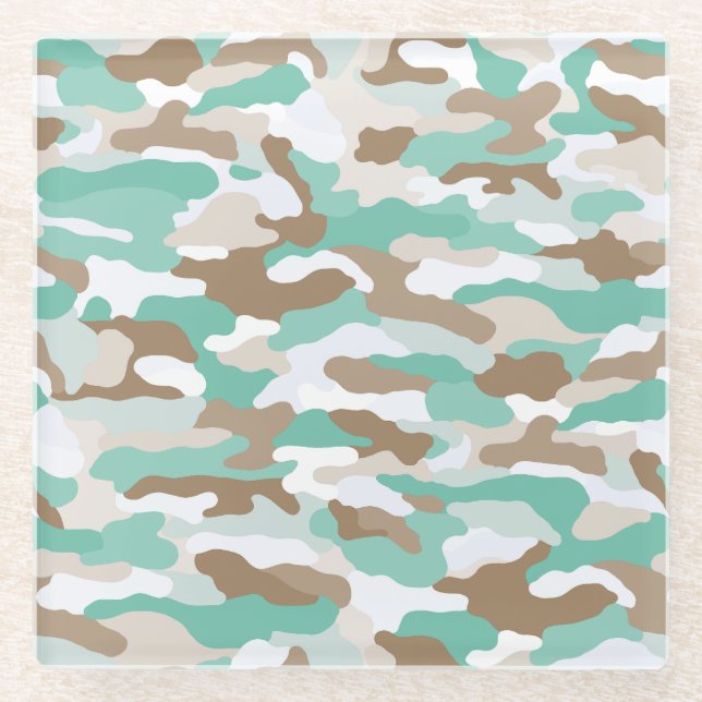Coastal Camouflage Glass Coaster (Front)