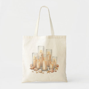 Coastal Candle Seashell Watercolor Tote Bag