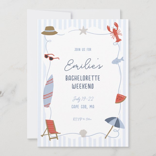 Coastal Cape Cod Bachelorette Itinerary Invite  (Front)