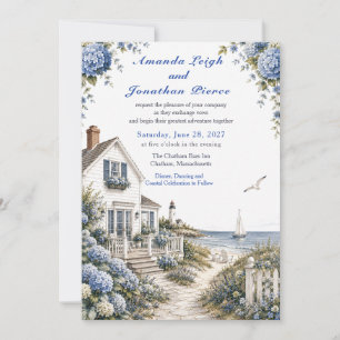 Coastal Cape Cod Hydrangea Cottage Wedding Invitation