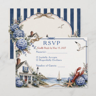 Coastal Cape Cod Hydrangea Cottage Wedding RSVP Card