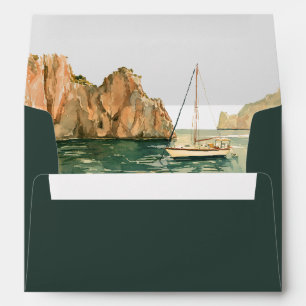 Coastal Capri Pine Green Wedding Return Address Envelope