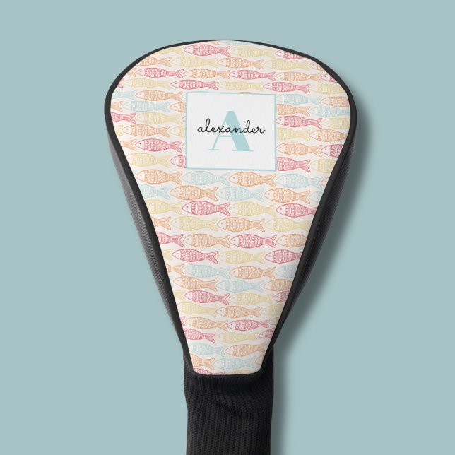 Coastal Catch fish pattern Golf Head Cover (Coastal Catch fish pattern personalized golf head cover with name and initial monogram)