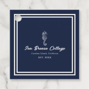 Coastal Charm: Blue and White Nautical Seahorse Favour Tags