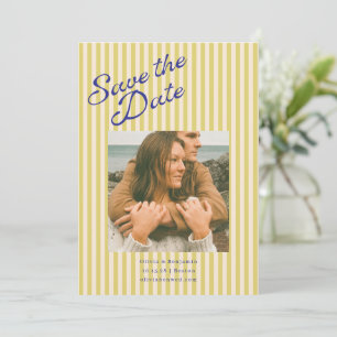 Coastal Chartreuse Striped Modern Photo Wedding Save The Date