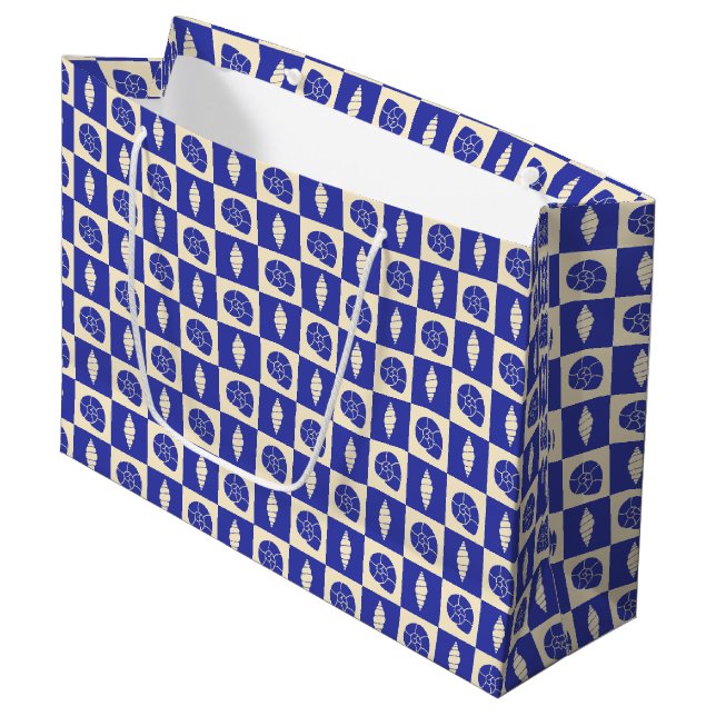Coastal Check Pattern Navy Large Gift Bag (Front Angled)