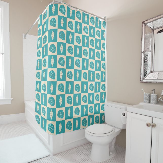 Coastal Check Pattern Shower Curtain (In Situ)