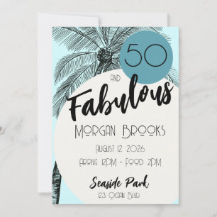 Coastal Chic 50 and Fabulous Birthday Aqua Invitation