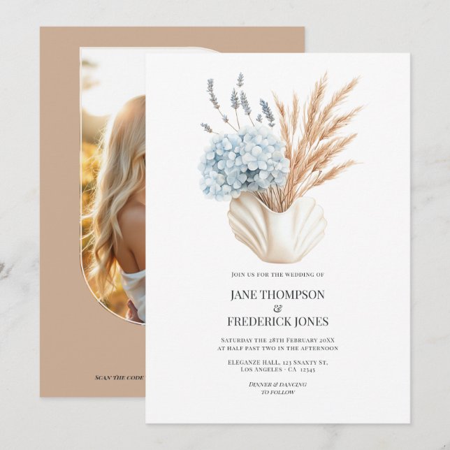 Coastal Chic Autumn - Fall Wedding Photo QR Code Invitation (Front/Back)