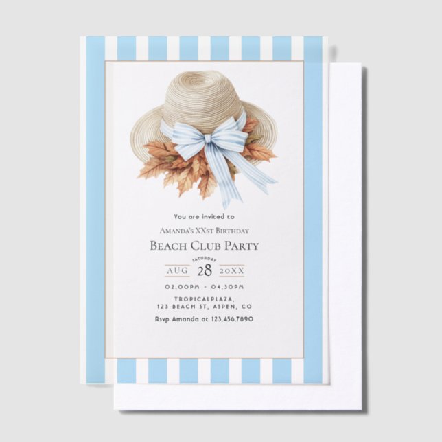 Coastal Chic Beach Club Autumn Fall Birthday Party Vellum Invitations (Offset)