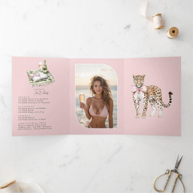 Coastal Chic Beach Club Bachelorette WeekenQR Code Tri-Fold Invitation (Inside)