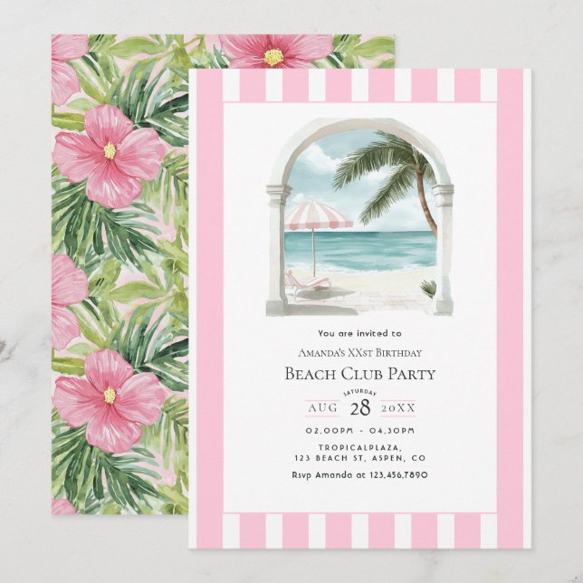 Coastal Chic Beach Club Birthday Party Invitation (Front/Back)