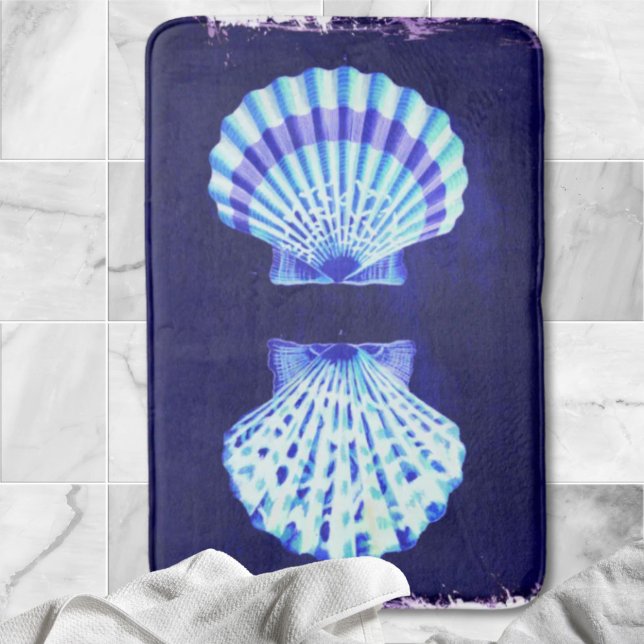 coastal chic beach rustic nautical blue seashells bath mat (coastal chic beach rustic nautical blue seashells bath mat)