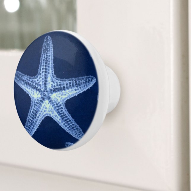 coastal chic beach rustic nautical blue starfish ceramic knob (coastal chic beach rustic nautical blue starfish ceramic knob)