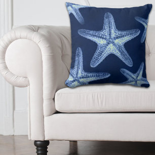 coastal chic beach rustic nautical blue starfish cushion