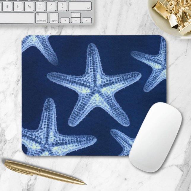 coastal chic beach rustic nautical blue starfish mouse mat (coastal chic beach rustic nautical blue starfish mouse pad)