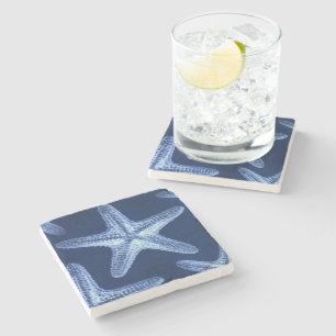 coastal chic beach rustic nautical blue starfish stone coaster