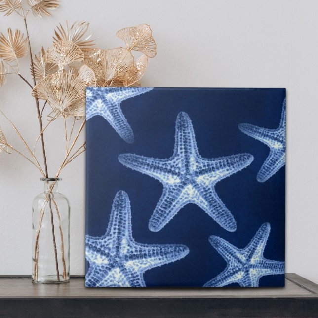 coastal chic beach rustic nautical blue starfish tile (coastal chic beach rustic nautical blue starfish tile)