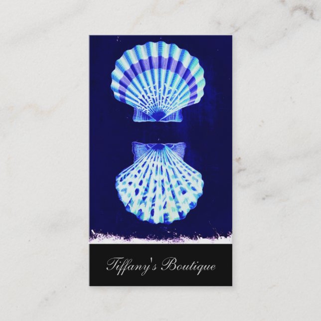 coastal chic beach rustic nautical navy seashells business card (Front)