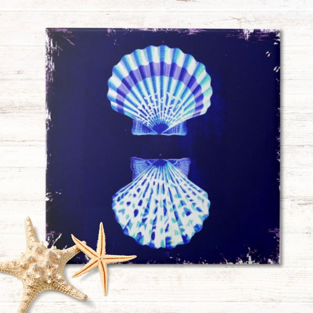 coastal chic beach rustic nautical navy seashells tile (coastal chic beach rustic nautical navy seashells ceramic tile)