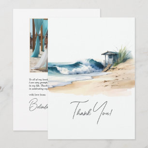 Coastal Chic Beach Wedding Photo Thank You Card