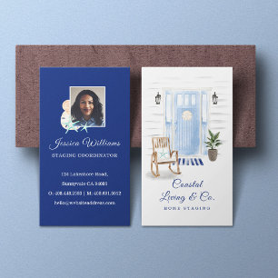 Coastal Chic Beachy Watercolor Blue Front Door Business Card