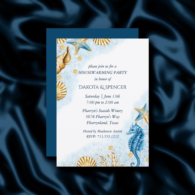 Coastal Chic | Blue and Gold Housewarming Party Invitation (Creator Uploaded)