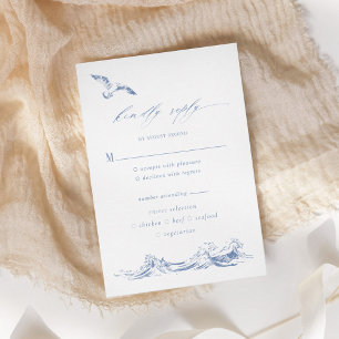 Coastal Chic Blue Meal Options Wedding RSVP Card