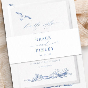 Coastal Chic Blue Minimalist Wedding Invitation Belly Band