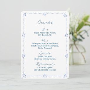 Coastal Chic Blue Nautical Wedding Bar Menu Sign