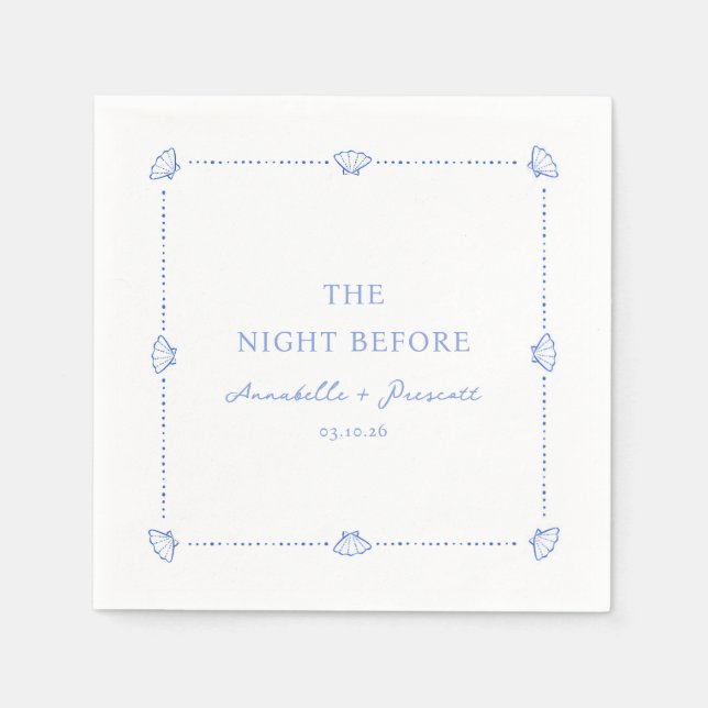 Coastal Chic Blue Personalised Rehearsal Dinner Napkin (Front)