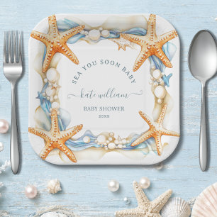Coastal chic blue sea you soon Baby Shower Paper Plate