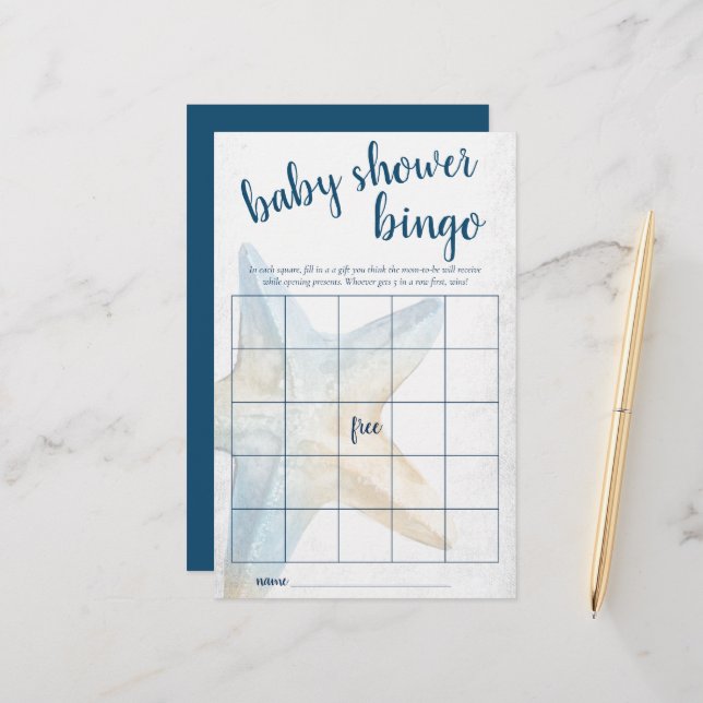 Coastal Chic | Blue Starfish Bingo Shower Game (Front/Back In Situ)