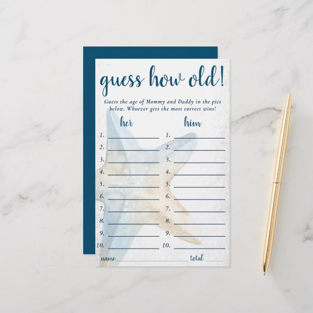 Coastal Chic | Blue Starfish Guess How Old Game (Front/Back In Situ)