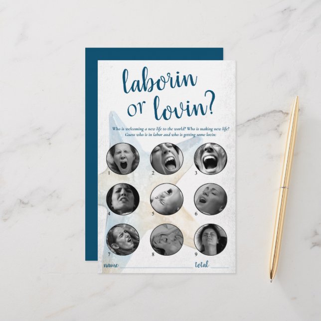 Coastal Chic | Blue Starfish Laborin or Lovin Game (Front/Back In Situ)