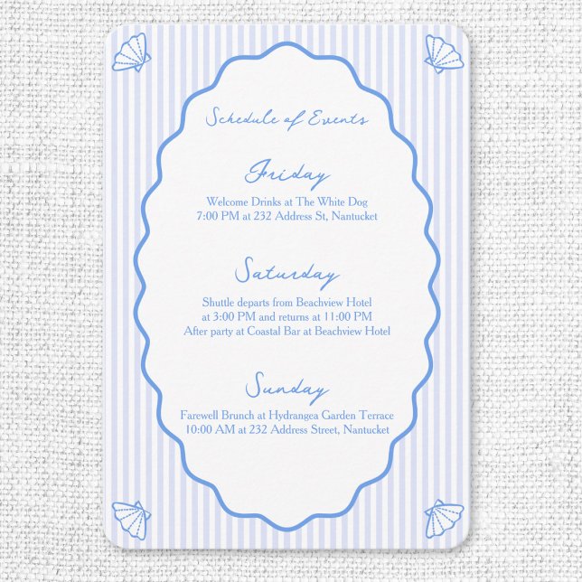 Coastal Chic Blue Wedding Schedule of Events Enclosure Card (Creator Uploaded)